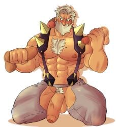 abs balls bara beard biceps big_balls big_penis daddy drayden erection juggermelon male male_nipples male_only mature_male muscular_male nintendo nipples nude pecs penis pokemon pokemon_bw pokemon_bw2 white_beard white_hair