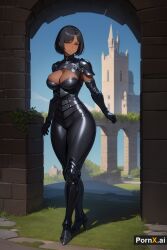 1girls ai_generated armor armored_boots armored_gloves castle dark-skinned_female dark_skin full_body huge_ass huge_breasts large_breasts milf muscular_female pornx.ai round_ass seductive_smile short_hair standing straight_hair thick_thighs