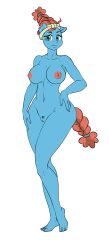 anthro blue_body blue_eyes breasts earth_pony equid equine feet female friendship_is_magic genitals hair hasbro hi_res horse humanoid_feet mammal meadowbrook_(mlp) my_little_pony orange_hair pia-sama plantigrade pony pubes pussy wide_hips