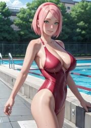 1girls 2d ai_generated athletic athletic_female big_ass big_breasts boruto:_naruto_next_generations chest cleavage curvy curvy_figure cute cute_face detailed eyelashes eyeshadow female female_only fit fit_female focus green_eyes high_quality huge_breasts large_breasts legs light-skinned_female light_skin lips lipstick long_hair looking_at_viewer makeup mascara mature medium_breasts midriff naruto naruto_(series) nero100 one-piece_swimsuit outdoors outside pale-skinned_female pale_skin pink_hair posing sagging_breasts sakura_haruno seductive seductive_look stable_diffusion swimsuit swimwear tagme thighs wide_hips