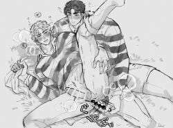 2boys blush dio_brando erection gay jojo's_bizarre_adventure jonathan_joestar male male/male male_only muscular_male partially_clothed penis phantom_blood sex_toy yaoi