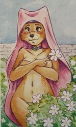 1girls breasts covering female furry kaylii maid_marian nude robin_hood_(disney) tagme traditional_media_(artwork)