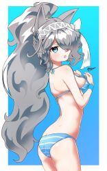 1female 1girls back bikini bikini_bottom bikini_top blue_eyes boobs breasts butt butt_crack commission commission_art female female_focus female_only gray_hair grey_hair long_hair oga41256714 sideboob solo solo_female solo_focus swimwear