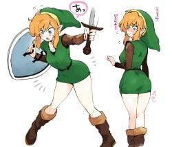 a_link_to_the_past ass blush bottomless embarrassed genderswap_(mtf) link link_(a_link_to_the_past) no_panties rule_63 shurithe12th_(artist) sweatdrop the_legend_of_zelda thick_thighs thighs 忍舐手裏