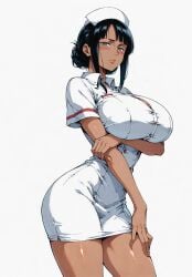 1girls ai_generated bare_arms bare_legs bare_thighs big_breasts black_hair blue_eyes blush clothed clothing color female female_focus female_only hi_res large_breasts light-skinned_female light_skin long_hair looking_at_viewer nico_robin nurse nurse_cap nurse_uniform one_piece pre-timeskip shounen_jump solo solo_female tagme thick_thighs yashin
