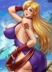 1girls 2024 arm_behind_head artist_request ass big_ass blonde_hair blush bonne_jenet breasts dress fat_ass fatal_fury female female_only fingerless_gloves garou:_mark_of_the_wolves gloves hand_on_own_hip highres king_of_fighters large_breasts legs long_hair looking_at_viewer looking_back model_pose open_mouth pose posing purple_eyes red_lips sensual sideboob smile snk solo source_request sweat teeth thick_thighs thighs tongue