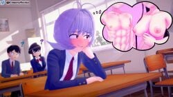 1boy 1girls 3d 3d_(artwork) ambiguous_gender androgynous bisexual blush breasts breasts_out classroom clothed clothing day daydream daydreaming daytime dream dreaming imagination imagining koikatsu komi-san_wa_komyushou_desu komi_shouko lemonyrocka osana_najimi question_mark self_upload six_pack tadano_hitohito
