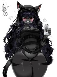 black_hair bottomless breasts fur furry furry_female furry_only long_hair looking_at_viewer monster_energy oc smile smiling_at_viewer tail theguiarts thick_thighs thighs