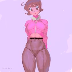 1girls absurd_res absurdres belt black_panties black_thong black_underwear breasts brown_eyes brown_hair child_bearing_hips clothed clothing crop_top cropped_jacket curvaceous curvaceous_female curvaceous_figure curvy curvy_body curvy_female curvy_figure curvy_hips cute dopaminec female female_focus female_only fraw_bow fully_clothed g-string gundam hi_res high_resolution highres hips hourglass_figure jacket looking_down medium_breasts mobile_suit_gundam panties pantyhose perky_breasts pinup pose posing shirt_lift shirt_up short_hair solo solo_female solo_focus standing thick_thighs thighs thong thunder_thighs tomboy underwear very_high_resolution wide_hips