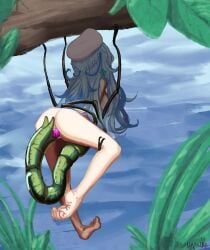 female hololive hololive_japan insects light-skinned_female light_blue_hair light_skin myrneko nude ovipositor rape restrained vaginal_penetration yukihana_lamy zoophilia