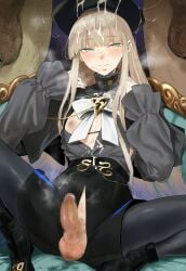 3boys absurdres aiguillette beret black_boots black_capelet black_hat black_shorts blonde_hair blue_hair blush boots bow bowtie capelet censored cum cum_on_body erection facial fate/grand_order fate_(series) femboy gradient_hair green_eyes grey_pantyhose grey_shirt hat hero_neisan high-waist_shorts highres long_hair long_sleeves looking_at_viewer multicolored_hair multiple_boys nemo_(fate) nemo_(fate/grand_order_arcade) nipples noah_(second_ascension)_(fate/grand_order) open_clothes open_fly pantyhose penis shirt shorts smile solo spread_legs testicles thighs trap two-tone_hair very_long_hair yaoi