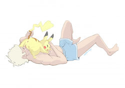 69_position anus bodily_fluids boxers_(clothing) closed_eyes clothed clothing cunnilingus erection erection_under_clothing female feral fur genital_fluids genitals hair human human_on_feral imgonnaloveyou interspecies larger_human larger_male lying male male_on_feral mammal nintendo on_back oral pikachu pokémon_(species) poképhilia pokemon pussy pussy_juice sex simple_background size_difference smaller_female smaller_feral smile straight tail_grab underwear vaginal_penetration video_games white_background white_hair yellow_body yellow_fur zoophilia