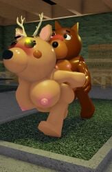 1boy 1boy1girl 3d antlers blush breasts canine car deer dessa_(piggy) doggy_(piggy) female from_behind glowing_eye grass helpyisgod infected_(piggy) light male male/female nipples nude penis piggy_(game) standing standing_sex