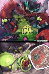 1boy 1girls blue_eyes cum cum_in_pussy cum_inside green_body green_hair green_skin horn horns impregnation panteon013 pleasure_face red_body red_skin rolling_eyes sonic_(series) sonic_lost_world sonic_the_hedgehog_(series) vaginal_penetration vaginal_sex yellow_sclera zavok zeena