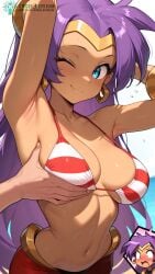 1boy 2025 2girls :o aegis_elysium ai-generated ai_art ai_edit ai_generated armpits arms_behind_head arms_up belly belly_button bikini blushing_at_viewer breasts cleavage dancer dancer_outfit dark_skin dark_skinned_female doppelganger duo edited edited_ai edited_art edited_image female female_focus hi_res high_quality high_res high_resolution horny horny_female huge_breasts large_breasts naughty naughty_face one_eye_closed original original_character purple_hair same_character shantae shantae_(character) shocked solo_focus surprised thick_breasts thick_thighs thighs wink