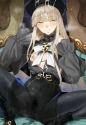 3boys absurdres aiguillette beret black_boots black_capelet black_hat black_shorts blonde_hair blue_hair blush boots bow bowtie bulge capelet censored cum cum_on_body erection facial fate/grand_order fate_(series) femboy gradient_hair green_eyes grey_pantyhose grey_shirt hat hero_neisan high-waist_shorts highres long_hair long_sleeves looking_at_viewer multicolored_hair multiple_boys nemo_(fate) nemo_(fate/grand_order_arcade) nipples noah_(second_ascension)_(fate/grand_order) open_clothes pantyhose penis shirt shorts smile solo spread_legs testicles thighs trap two-tone_hair very_long_hair yaoi