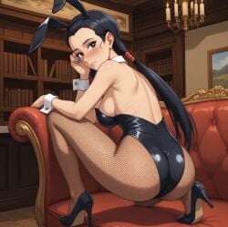 1girls 2025 ai_generated asian ass backless_leotard backless_outfit black_clothing black_hair black_leotard bookshelf bunny_ears bunny_girl bunnysuit chandelier couch devianbar disney fake_animal_ears female fishnets hay_lin high_heels human leotard light_skin looking_at_viewer looking_back on_couch pinup playboy_bunny pose solo strapless strapless_leotard w.i.t.c.h.