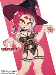 agent_8_(splatoon) black_underwear breasts cephalopod_humanoid laz_gm light-skinned_female nintendo octoling octoling_girl orange_eyes red_hair splatoon splatoon_2:_octo_expansion tentacle_hair thighs twitter_link underwear witch_hat