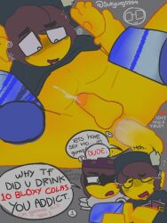 angry_expression bottomless bottomless_male brown_hair closed_eyes cum cum_in_ass disembodied_hands disembodied_penis drool drool_on_face drooling drunk flushed flushed_face forsaken_(roblox) grey_background held_down holding_wrists legs_spread looking_down penis pirate_hat roblox robloxian self_upload selfcest shedletsky shedletsky_(forsaken) shirt_lift shirt_up soda_can sukyung5559 tagme text text_bubble tipsy watermark yellow_skin