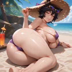 1girls ai_generated amber_eyes areola_slip areolae ass ass_focus beach bikini bikini_bottom bikini_top black_hair breasts cameltoe cat_ears cat_girl catgirl faunus female female_only hat huge_ass huge_breasts kali_belladonna large_ass large_breasts large_butt large_thighs light-skinned_female mature mature_female mature_woman milf motherly_figure posing rwby short_hair solo solo_female solo_focus straw_hat sun_hat sunglasses tagme thick thick_ass thick_thighs twistedpeach