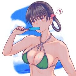 !! 1girls bare_armpits bare_arms bare_belly bare_chest bare_hands bare_midriff bare_navel bare_shoulders bare_skin belly bikini bikini_only bikini_top black_hair black_hair_female blue_sky breasts busty busty_female busty_girl busty_teen cleavage clouds collarbone day daylight daytime digital digital_art digital_drawing digital_drawing_(artwork) digital_media digital_media_(artwork) elbows enen_no_shouboutai exposed_armpits exposed_arms exposed_belly exposed_chest exposed_midriff exposed_navel exposed_shoulders exposed_skin eyebrows_visible_through_hair female female_focus female_only fingers fire_force green_bikini green_bikini_top green_string_bikini green_swimsuit green_swimwear half_naked half_nude halterneck kotatsu_tamaki large_breasts lean_figure linea_alba long_hair looking_at_viewer midriff naked naked_female naked_woman narrow_waist nude nude_female nudity orange_eyes orange_eyes_female outdoor outdoor_nudity outdoors outside pixiv_id_21451697 popsicle semi_nude shoulders simple_background sky slender_body slender_waist slim_waist solo standing stomach string_bikini swimsuit swimwear teen_girl teenage_girl teenage_tits teenager twintails twintails_(hairstyle) upper_body white_background white_pupils young_female young_woman
