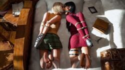 2girls ada_wong ashley_graham barefoot bondage bound_together captured gag gagged pejack pejack32167 resident_evil resident_evil_4 slave soles staring_at_partner tape tape_bondage