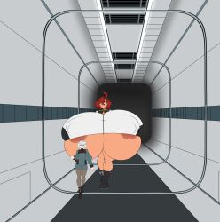 2girls big_areola big_breasts big_nipples breasts_bigger_than_head gigantic_breasts growth_sequence gundam gundam_suisei_no_majo height_difference huge_areolae huge_breasts huge_nipples hyper_breasts looking_at_another mini_giantess miorine_rembran nipples_visible_through_clothing oversized_breasts red_hair rust_and_bolts size_difference smaller_female straining_clothing suletta_mercury tall_female taller_female tan_body tan_skin tight_clothing white_hair