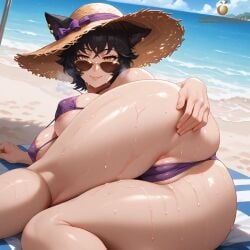 1girls ai_generated amber_eyes areola_slip areolae ass ass_focus beach bikini bikini_bottom bikini_top black_hair breasts cameltoe cat_ears cat_girl catgirl faunus female female_only hat huge_ass huge_breasts kali_belladonna large_ass large_breasts large_butt large_thighs light-skinned_female mature mature_female mature_woman milf motherly_figure posing rwby short_hair solo solo_female solo_focus straw_hat sun_hat sunglasses tagme thick thick_ass thick_thighs twistedpeach