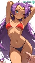 1boy 1girl 1girl1boy 1girls 2025 :o aegis_elysium ai-generated ai_art ai_edit ai_generated armpits arms_behind_head arms_up belly belly_button bikini blue blushing_at_viewer breasts cleavage dancer dancer_outfit dark_skin dark_skinned_female doppelganger duo edited edited_ai edited_art edited_image female female_focus hair hand hi_res high_quality high_res high_resolution huge_breasts large_breasts nervous one_eye_closed original original_character purple_hair shantae shantae_(character) shocked solo_focus surprised sweat sweat_drop thick_breasts thick_thighs thighs unknown_character wink
