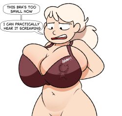 1boy 1boy1girl 1female 1girls alfur_aldric belly belly_button big_breasts blush bra breasts cleavage dialogue elf erect erect_nipple erect_nipples erect_nipples_under_clothes erection erection_under_clothes erection_under_clothing female female_focus female_only gerda_gustav hilda_(series) hips netflix nipples panties speech_bubble text thong underwear wide_hips