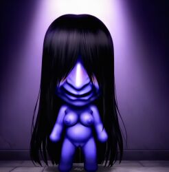 ao_oni_(character) big_breasts big_eyes big_nose fusion ghost ghost_girl heart horror horror_(theme) purple_body purple_skin sadako_yamamura