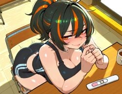 1girls absurd_res absurdres ai_assisted ai_generated ass averting_eyes bangs big_ass big_breasts big_butt black_hair breasts bust busty cafe chest cleavage cute embarrassed female female_focus first_person_view indoors multicolored_hair original pale_skinned_female police police_officer policewoman ponytail pov pregnancy pregnancy_test pregnant_female public red_eyes red_hair sandcrop shy sneakers sports_shortspregnant sportswear streaked_hair tank_top tapping_fingers thick thick_thighs two-tone_hair wise_(zenless_zone_zero) zenless_zone_zero zhu_yuan