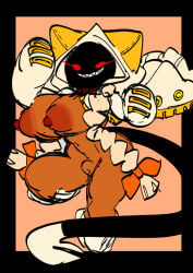 0gupy0 arc_system_works big_pussy blazblue breasts breasts_out cat cat_ears catgirl dark-skinned_female dark_skin fecharis female hoodie kaka_(blazblue) mask masked masked_female pussy red_eyes sharp_teeth taokaka