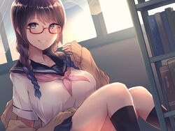 big_breasts breasts glasses inu_(aerodog) school_uniform