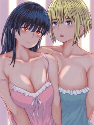 2girls baby babydoll big_breasts black_hair black_hair_female blonde blonde_eyebrows blonde_female blonde_hair blonde_hair_female blue_babydoll blue_eyes blue_eyes_female blush blush_face blushing_at_viewer blushing_female breasts busty busty_female busty_girl busty_teen cleavage collarbone digital digital_art digital_drawing digital_drawing_(artwork) digital_media digital_media_(artwork) enen_no_shouboutai eyebrows_visible_through_hair female female_focus female_only fire_force hair_between_eyes head_tilt high_resolution highres kotatsu_tamaki large_boobs large_breasts lean_figure lips long_hair looking_at_viewer multiple_females multiple_girls narrow_waist negligee orange_eyes orange_eyes_female pink_babydoll pixiv_id_21451697 plump_breasts short_hair shoulders sidelocks simple_background sister_iris_(enen_no_shouboutai) sister_iris_(fire_force) slender_body slender_waist slim_waist standing sweat sweatdrop sweating sweaty sweaty_body sweaty_breasts sweaty_chest sweaty_female teen_girl teenage_girl teenage_tits teenager tilted_head twintails twintails_(hairstyle) upper_body yellow_eyebrows yellow_hair yellow_hair_female young_female young_woman