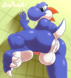 2020 3_toes 4_fingers anthro anus ass backsack balls boshi claws eyewear eyewear_only fangs femboy fingers gay genitals gobanire looking_back male male_only mario_(series) nintendo nude penis scalie solo sunglasses sunglasses_only super_mario_rpg toe_claws toes video_games yoshi