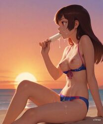 ai_generated artas9972 beach bikini bra breasts d.va ice_cream nipples overwatch panties