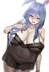 1girls 2025 2d animal_ears belly_button belly_button_visible_through_clothing blue_hair blush blush_lines braided_hair breasts brown_eyes bunny bunny_ears bunny_girl clothed clothing commission eyebrows_visible_through_hair female female_only hair hair_between_eyes hololive hololive_fantasy hololive_japan huge_breasts humanoid kemonomimi lagomorph lagomorph_humanoid light-skinned_female light_skin long_hair milf mole mole_under_eye mother muscleboii nightgown no_bra no_panties open_mouth pekomama plain_background pubic_hair rabbit rabbit_ears rabbit_girl see-through_clothing simple_background solo solo_female standing transparent_clothing virtual_youtuber vtuber white_background