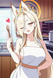 1girls 2d ai_assisted ai_generated amber_eyes anime anime_style aroused big_breasts blue_archive casual_exposure casual_nudity cooking day daytime execro fennec_ears flower_in_hair halo headband hi_res highres indoors intimacy kaho_(blue_archive) kitchen lovers mole mole_under_mouth nexon novelai nude nude_female platinum_blonde_hair small_eyebrows soft_breasts solo solo_female solo_focus straight straight_hair uncensored very_long_hair white_apron