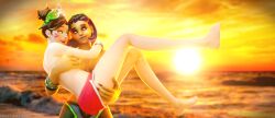 2girls 3d 3d_(artwork) 3d_background 3d_model barefoot beach blizzard_entertainment brown_hair d.va dusk effectsmaster231 googles half-dressed half-naked half_dressed half_naked half_naked_female hana_song holding_partner holding_someone korean korean_female latina latina_female looking_at_partner looking_at_viewer love overwatch overwatch_2 panties panties_only scuba_mask sea seashore seaside shore smile smiling smiling_at_partner smiling_at_viewer sombra sun sunset swimwear swimwear_only tulum_sombra twilight violet_eyes violet_hair waveracer_d.va yellow_eyes