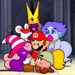 ai ai_art ai_generated female fivesome goombella harem madame_flurrie male mario mario_(series) ms._mowz nintendo novelai paper_mario paper_mario:_the_thousand-year_door sex shadow_queen vivian_(paper_mario) wedding_dress wives
