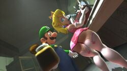 1boy 1girls 3d 3d_(artwork) armwear ass blonde_hair blue_eyes blue_overalls bowl clothing cooking crown duo ear_piercing fat_ass female gloves green_hat green_shirt hat holding_jar holding_object indoors jar kitchen legwear light-skinned_female light-skinned_male light_skin looking_at_ass luigi male male/female mario_(series) mature mature_female mature_male mr.russo nintendo overalls pink_clothing ponytail popsicle popsicle_in_mouth princess princess_peach royalty shirt smiling stirring thick_ass voluptuous voluptuous_female white_armwear white_gloves white_legwear