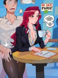 1boy 1girls big_breasts boss boss_and_employee boss_and_subordinate business_suit business_woman busty casual casual_sex cleavage co-worker coworkers diforland english_text female female_penetrated free_use huge_breasts large_breasts legwear light-skinned_female light-skinned_male light_skin male male_penetrating milf mostly_clothed office office_lady pantyhose penetration red_hair sex text thighs vivien_(diforland)