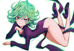 1girls ass butt curly_hair cute dress evil_smile eyelashes female fringe green_eyes green_hair liyart looking_at_viewer no_panties one-punch_man pale_skin seductive_eyes seductive_look seductive_smile short_hair skinny small_ass smile tagme tatsumaki