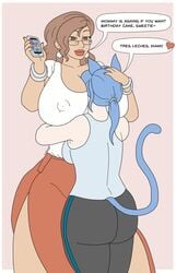 2girls ass athorment athorment_oc big_breasts big_lips caption cat_ears cat_tail cleavage dialogue evelyn_(athorment) evelyn_(athorment)_(female) evelyn_milf_(athor69) glasses large_breasts long_hair milf mother_and_daughter nipple_bulge phone phone_call ponytail size_difference smothering wide_hips yoga_pants yuri zoey_(athor69)