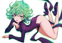 1girls :o ass butt curly_hair cute dress eyelashes female fringe glaring green_eyes green_hair liyart looking_at_viewer no_panties one-punch_man pale_skin seductive_look short_hair skinny small_ass tagme tatsumaki