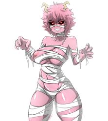 fishywishy horns mina_ashido mummy_costume my_hero_academia nipple pink_female pink_hair pink_skin short_pink_hair