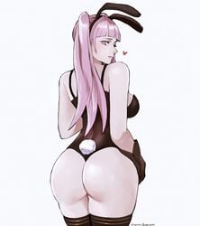 1girls animal_ears artist_name ass back_view bangs big_ass bunny_ears bunny_girl bunny_tail bunnysuit fake_animal_ears female fire_emblem fire_emblem:_three_houses gloves heart highres hilda_valentine_goneril large_ass large_breasts leotard lips looking_at_viewer looking_back nintendo pink_eyes pink_hair playboy_bunny round_ass simple_background solo tail the_kingduke thighhighs tommietomm twintails white_background