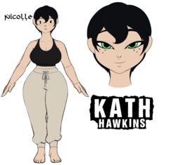 barefoot big_breasts character_name clothed_female clothing feet female female_only freckles goth goth_girl green_eyes kath_hawkins model_sheet nicole_(kath_hawkins) original_character short_hair solo thick_thighs very_short_hair