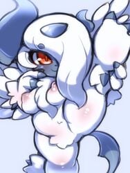 1girls absol anthro big_ass big_breasts blush breasts canine claws cute cute_fang female fluffy fluffy_hair fluffy_tail happy looking_at_viewer mammal mega_absol mega_evolution nekoyuu nintendo pawpads paws pokémon_(species) pokemon pokemon_(species) pussy red_eyes tail white_fur